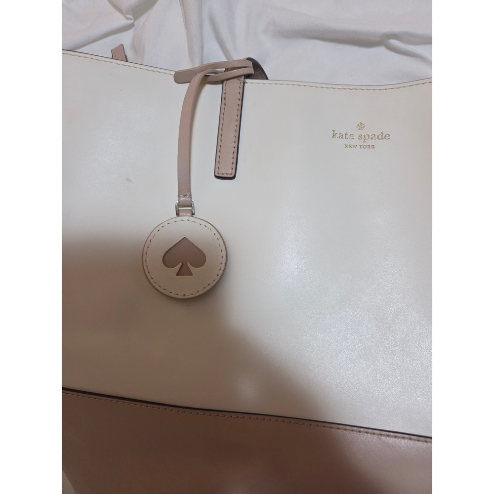 Kate Spade New York Two Tone Leather Tote Bag Cream Pink Colorblock Shoulder Bag - Picture 3 of 8
